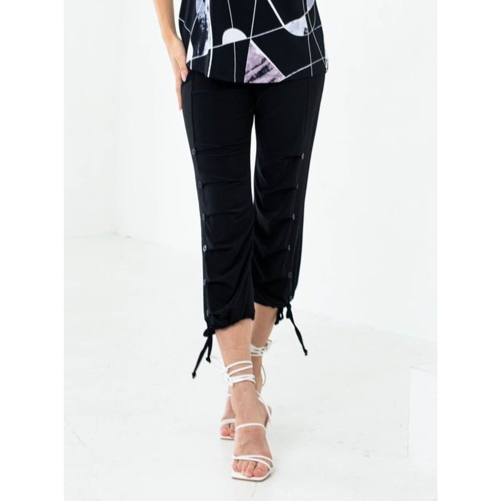Women's Black Capri Pants Size M Buttons and Ties Artex Fashions NWT